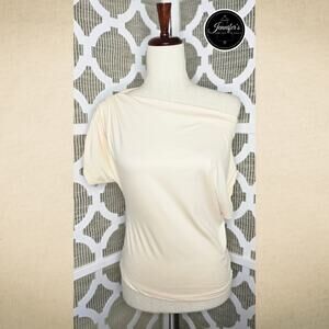 Dazy Women's Cream Ruched Asymmetrical Batwing Sleeve Knit Top Size M